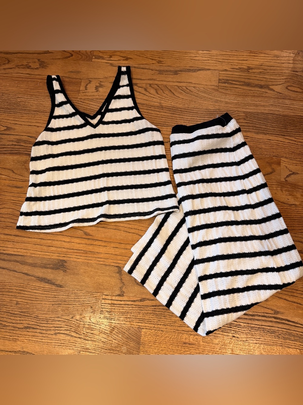 Cozy Striped Knit Tank & Maxi Skirt Set - Black & White